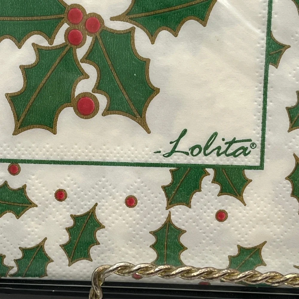 New W/ Tag Lolita Holly Berry Hostess Set 20 Napkins & Spreader Christmas‎ Theme